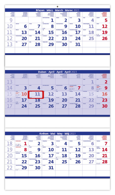Tříměsíční skládaný kalendář modrý