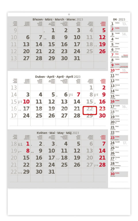 Tříměsíční kalendář šedý s poznámkami