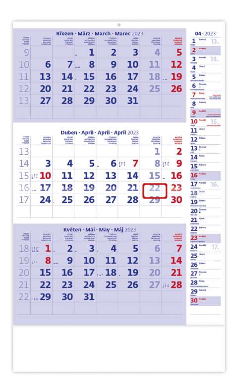 Tříměsíční kalendář modrý s poznámkami