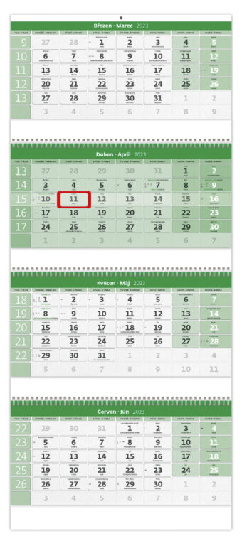 Čtyřměsíční kalendář GREEN na recyklovaném papíře