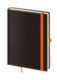 Notebook Black Orange L lined - Format: 145 x 205 mm /br Content: 192 Pages /br Lined notebook /br Paper grammage: 80 g/br Practical paper pocket /br Pen holder /br 3 pages of stickers /br Design of stickers may vary