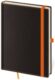 Notebook Black Orange M lined - Format: 120 x 165 mm /br Content: 192 Pages /br Lined notebook /br Paper grammage: 80 g/br Practical paper pocket /br Pen holder /br 3 pages of stickers /br Design of stickers may vary