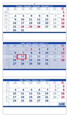 Tříměsíční skládaný kalendář modrý  (N208-25)