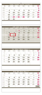 Čtyřměsíční skládaný kalendář šedý  (N209-25)