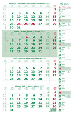 Čtyřměsíční kalendář zelený s poznámkami  (N213-25)