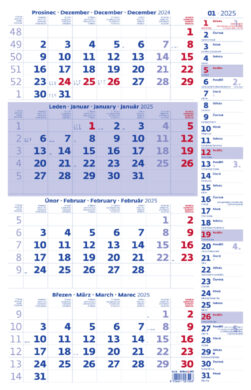 Čtyřměsíční kalendář modrý s poznámkami  (N214-25)